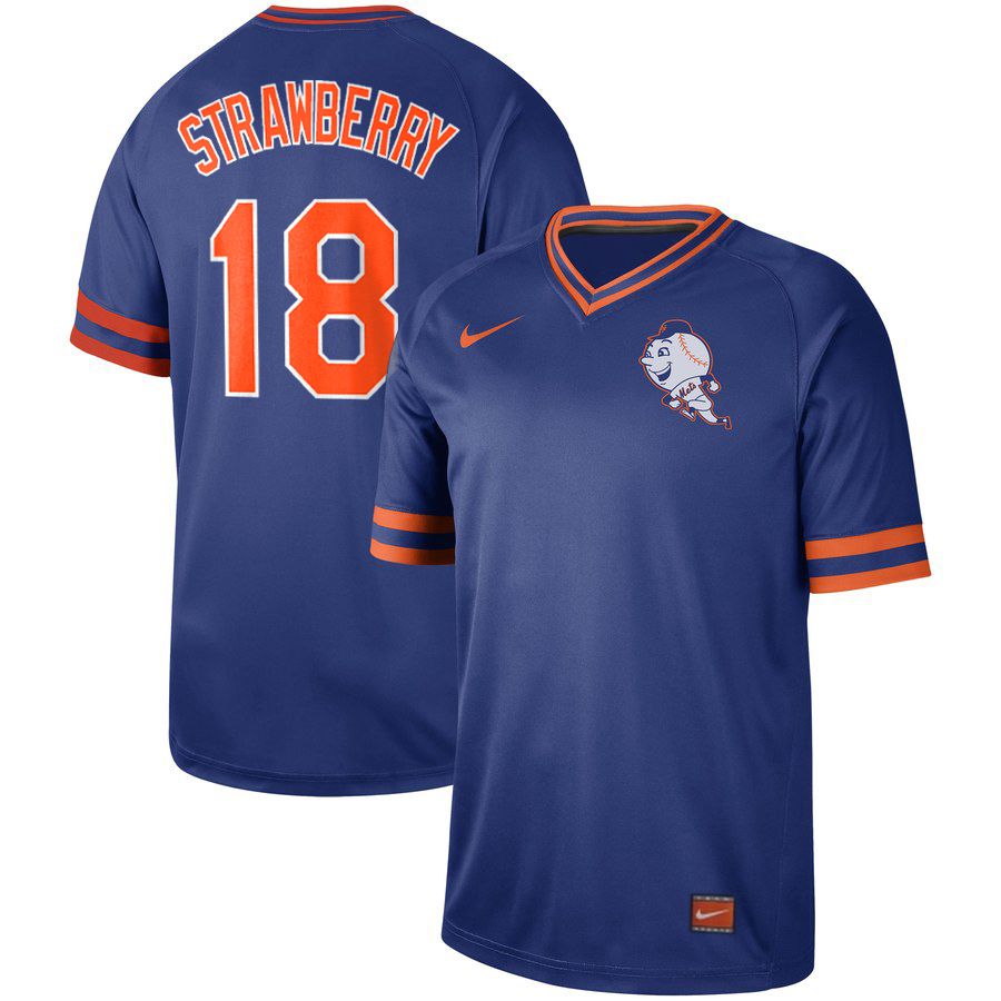 2019 Men MLB New York Mets #18 Strawberry blue Nike Cooperstown Collection Jerseys->texas rangers->MLB Jersey